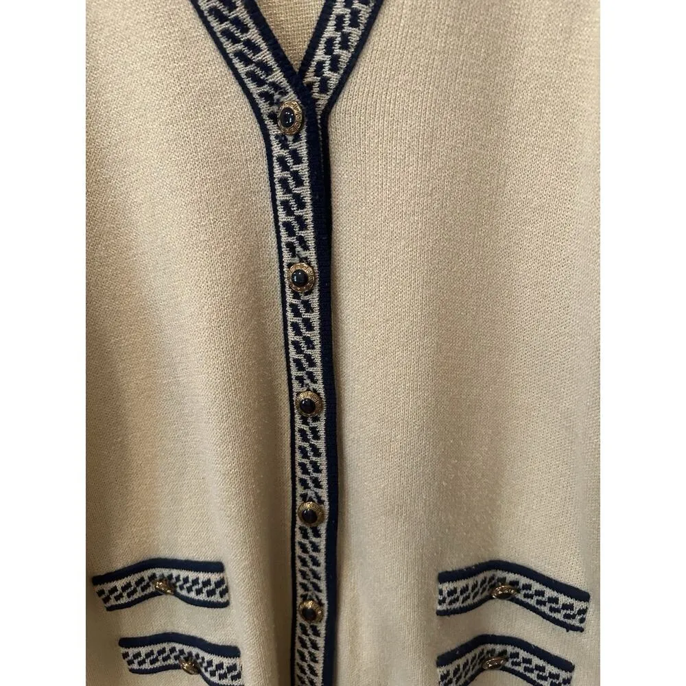Mita Cream Beige Acrylic Blend Knit Cardigan Sweater Jacket 16 Petite Black Size M - Image 4