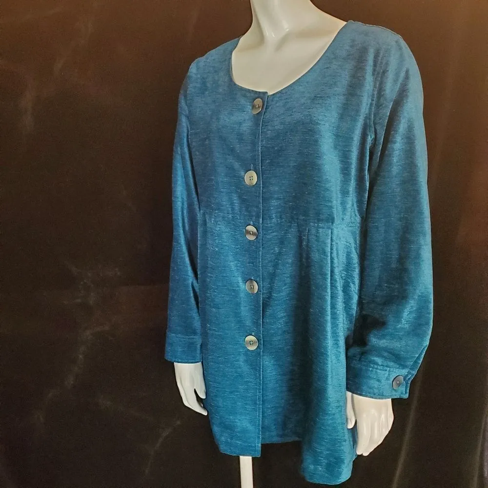 Soft Surroundings Chenille Blue Button Down Shirt (M) - Image 2