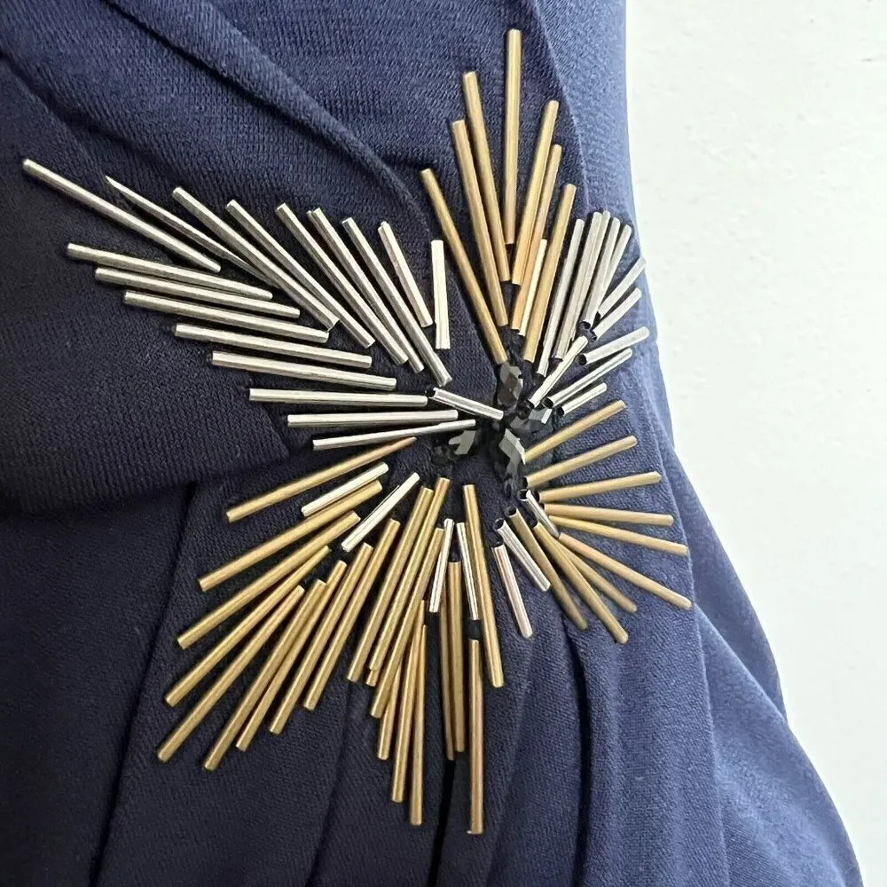 MAX and CLEO embellished DRESS Navy blue SIZE 4 One Shoulder fitted mini - Image 5