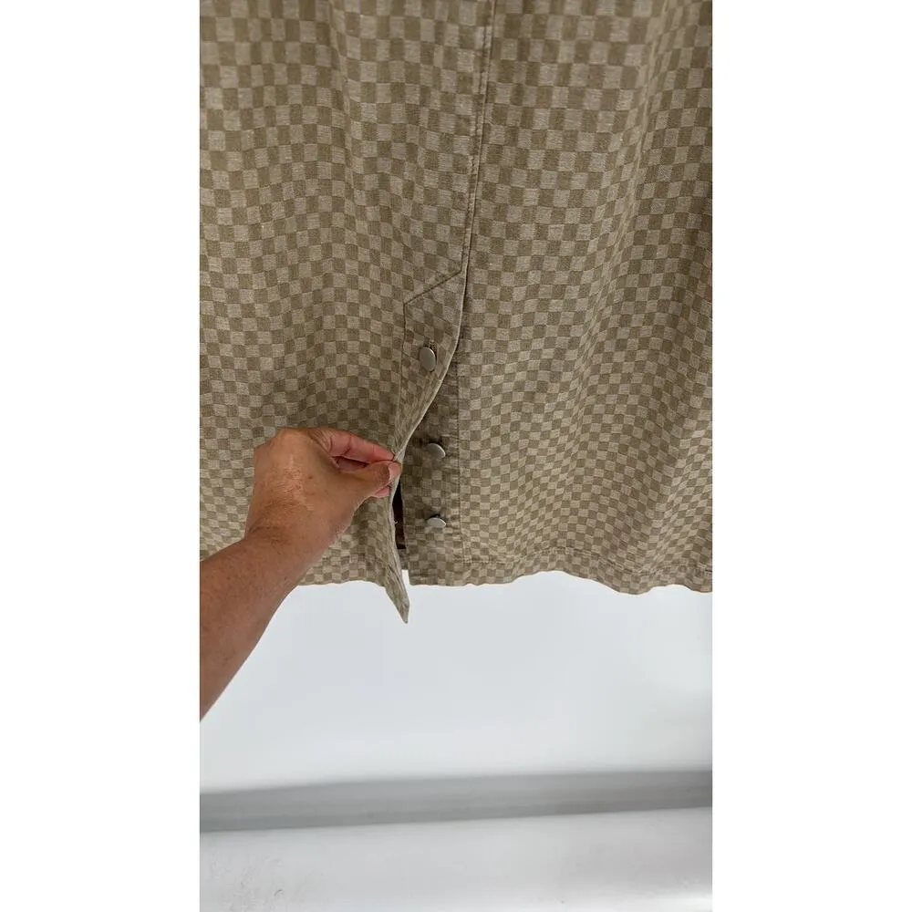 Vintage Coldwater Creek cotton checkered pleated from khaki midi skirt size L - Image 7