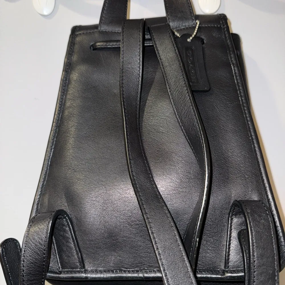 Vintage COACH 9960 Black Leather Daypack Backpack Purse Turnlock Drawstring  J - Image 7
