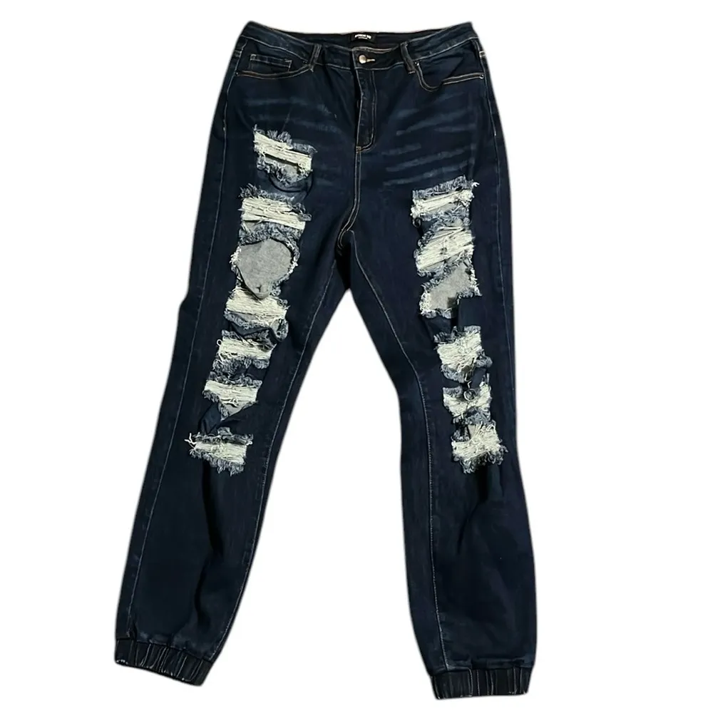American Bazi distressed dark wash plus size jeans with cuffed ankles - Image 2