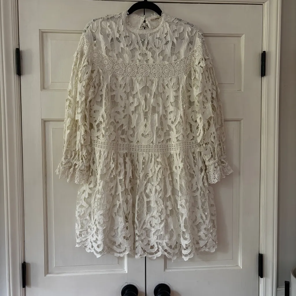 Ulla Johnson Albertine Dress Linen Lace Long Sleeve Pristine Guipure Size‎ 2 XS - Image 4
