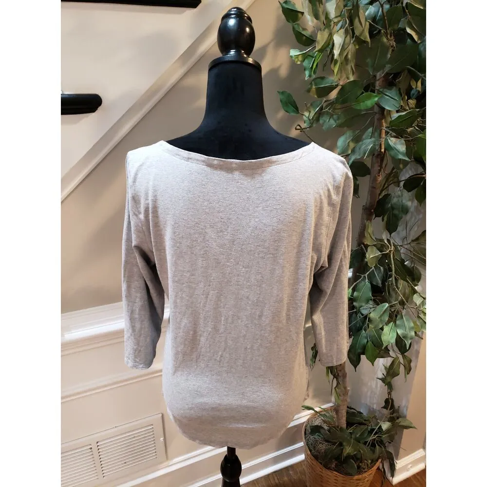 Isaac Mizrahi Floral Blouse Women's Gray Medium Size Long Sleeves Boat - Image 9