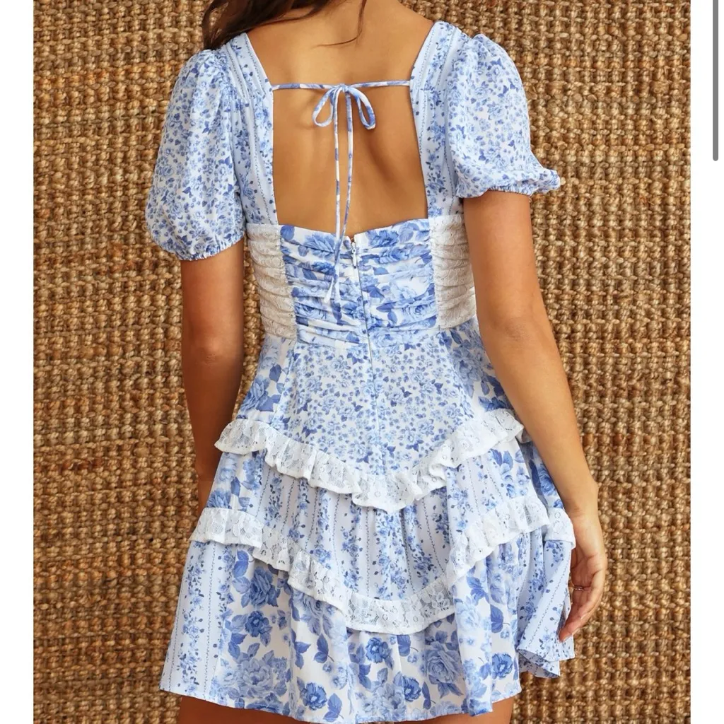 NEW Altar’d State Blue Aderny Floral Mini Dress Size XS Available - Image 4