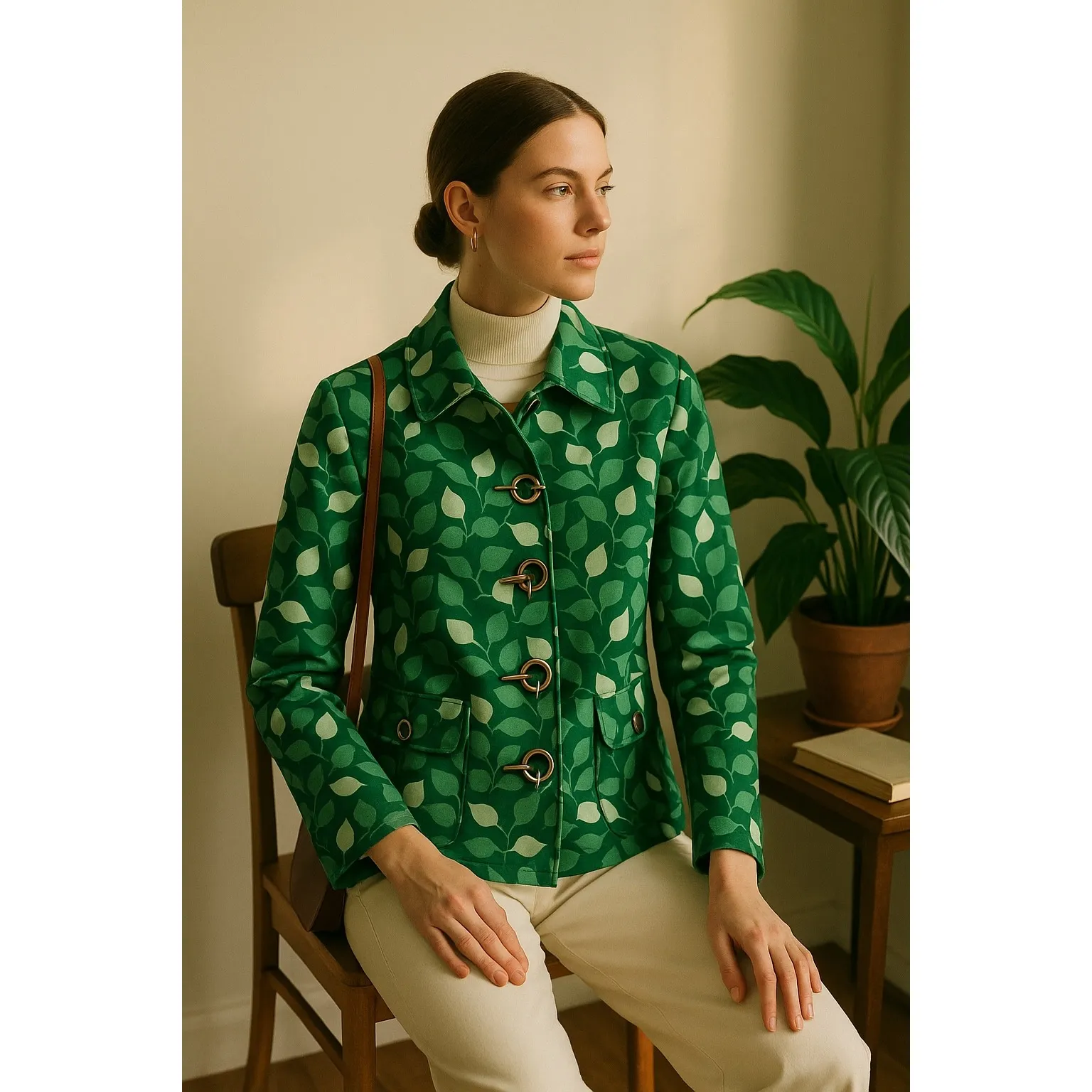 Vintage Y2K Merona Forestcore Goblincore Leaf Print Cotton Toggle Fall Jacket M - Image 3