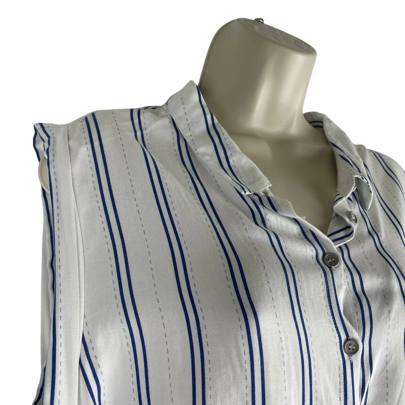 NEW Cotton On Alexis Shirt Dress Sleeveless Belt Tie White Blue Size M - Image 6