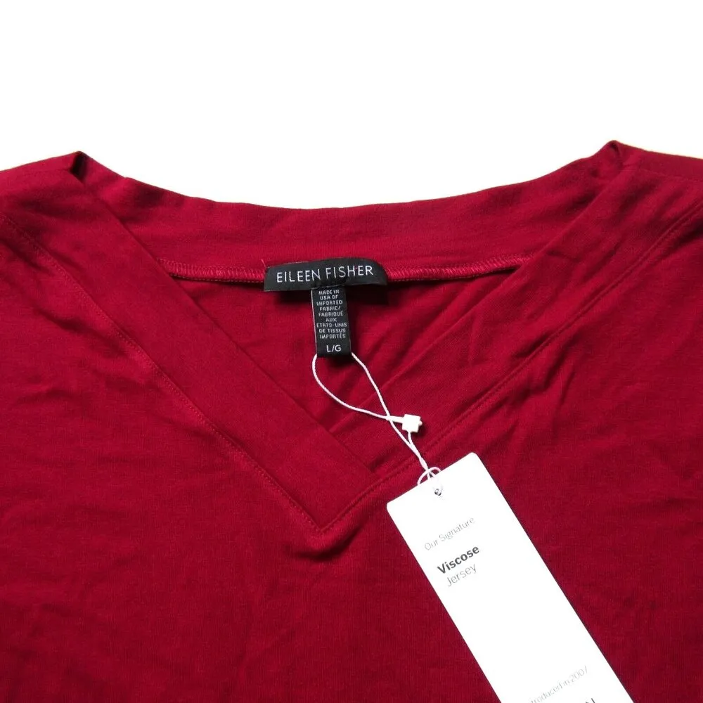 NWT Eileen Fisher V-Neck Boxy Shift in China Red Viscose Jersey Dress L - Image 3