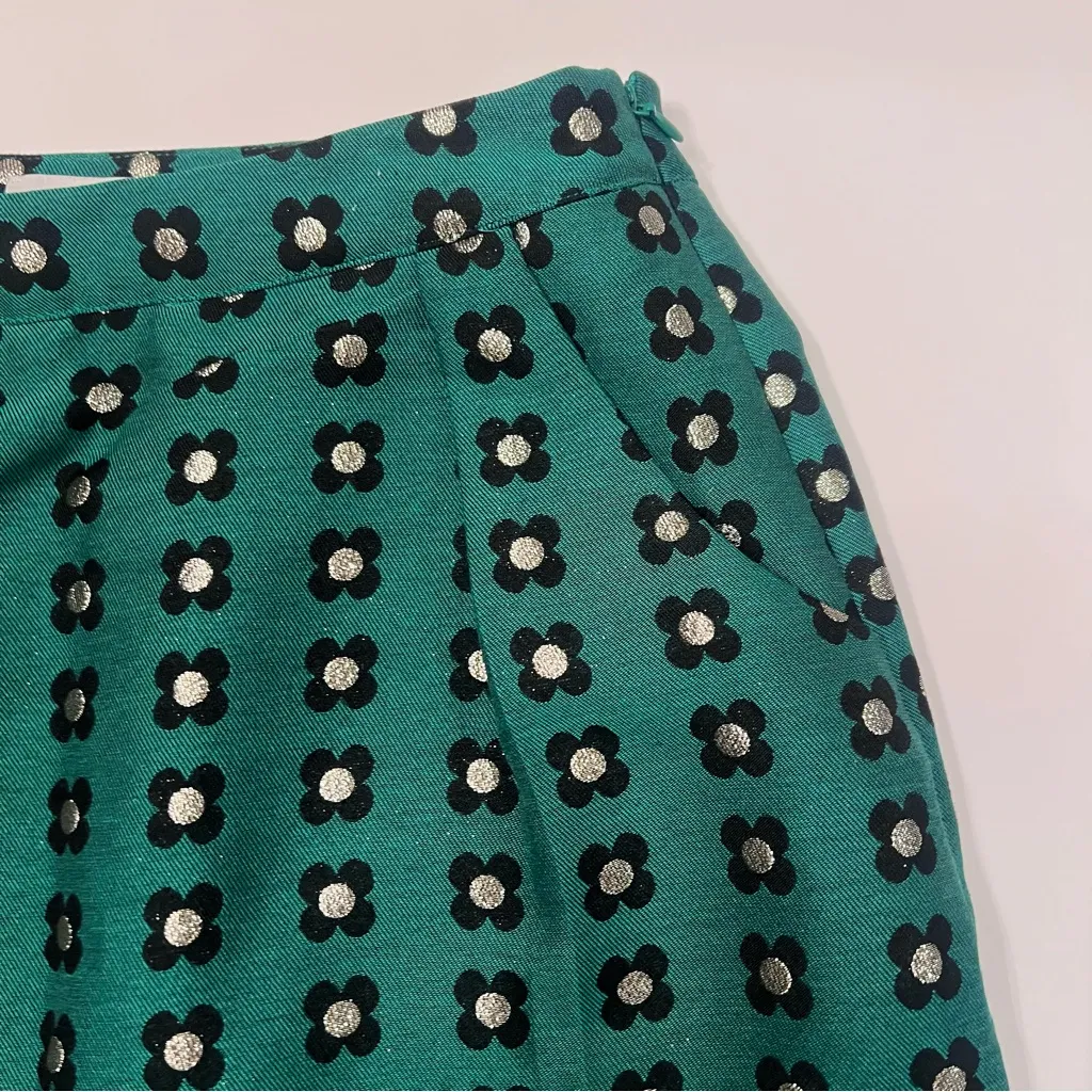 Anthropologie HD in Paris Garden Glimmer Christmas Green Tiered Flower‎ Skirt 4 - Image 16