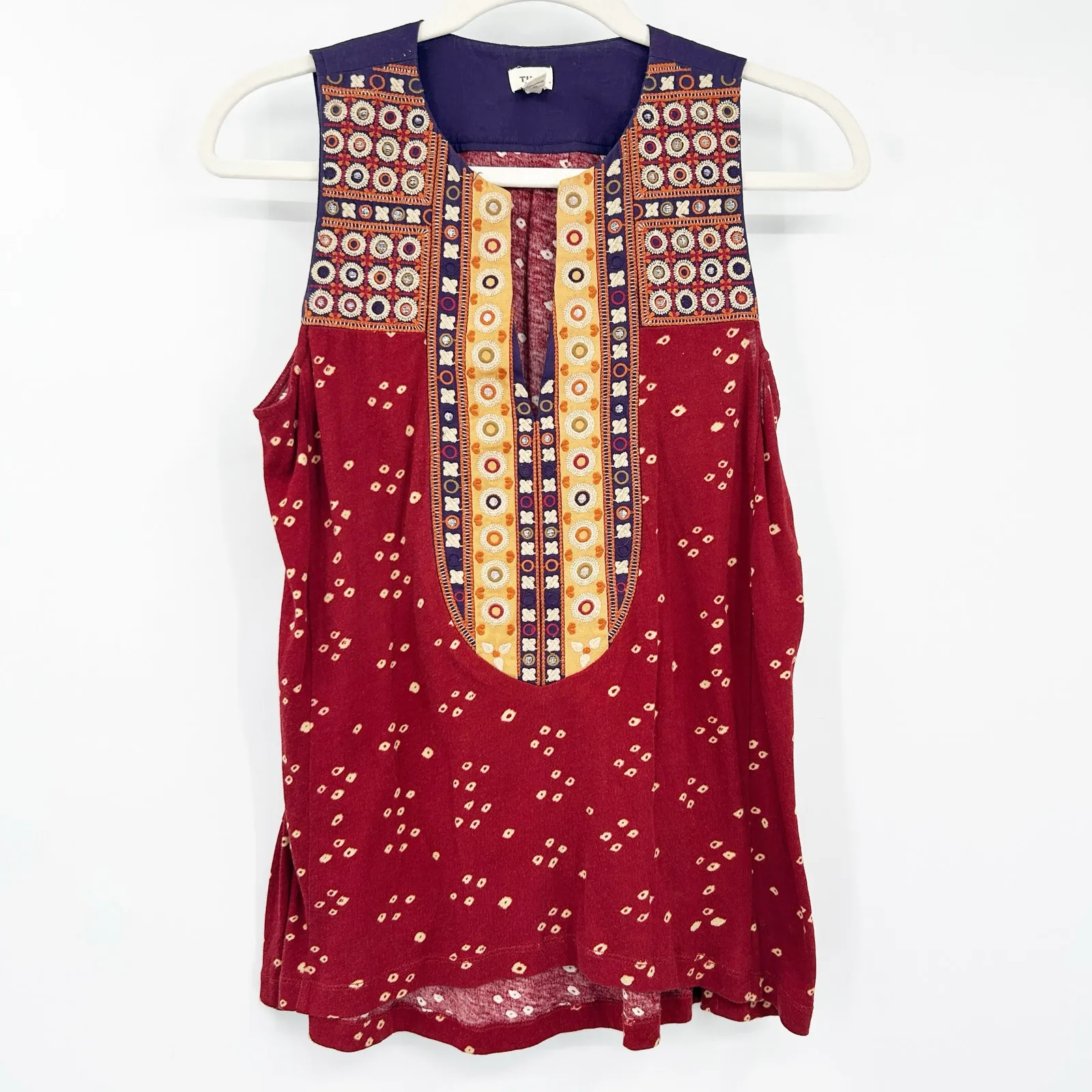 Anthropologie Tiny‎ Womens Boho Summer Sleeveless Embroidered Tank Top XS Red - Image 2