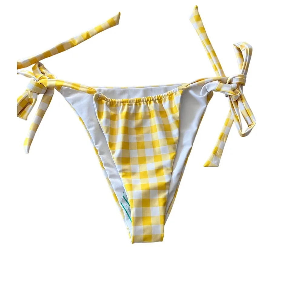 La Porte Bikini Bottom Checkered Print Yellow/White Size Medium NWOT Yellow - Image 3