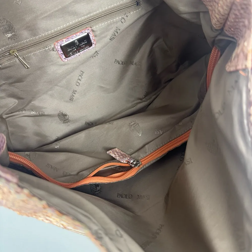 PAOLO MASI Italian Made Metallic SNAKESKIN Leather Bag UNIQUE BRAIDED HANDEL Tan - Image 4