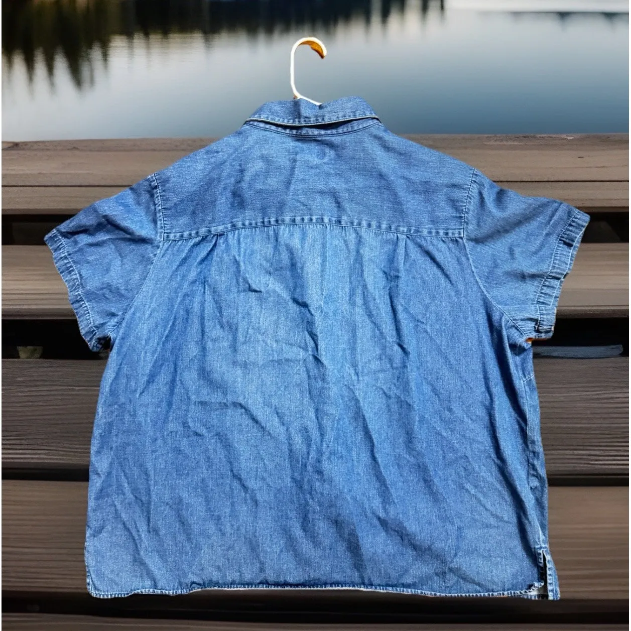 Westbound Women's 2X Blue Embroidered Compass Short Sleeve Button Front Top‎ - Image 3