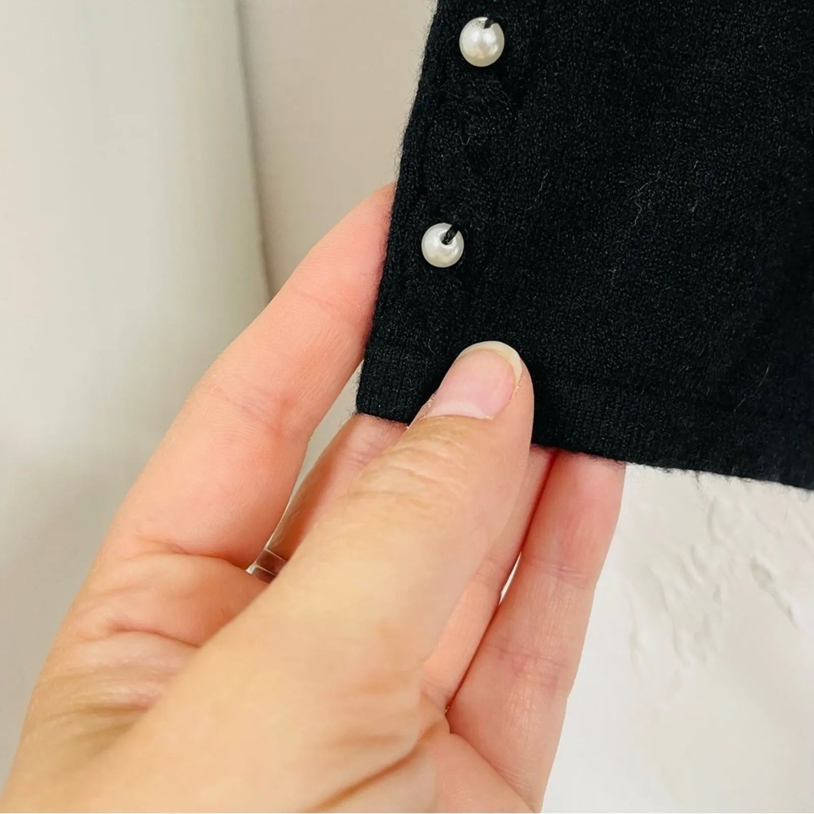 Soft Surroundings Black Super Soft Sweater Faux Pearl Details Womens S Preppy - Image 2