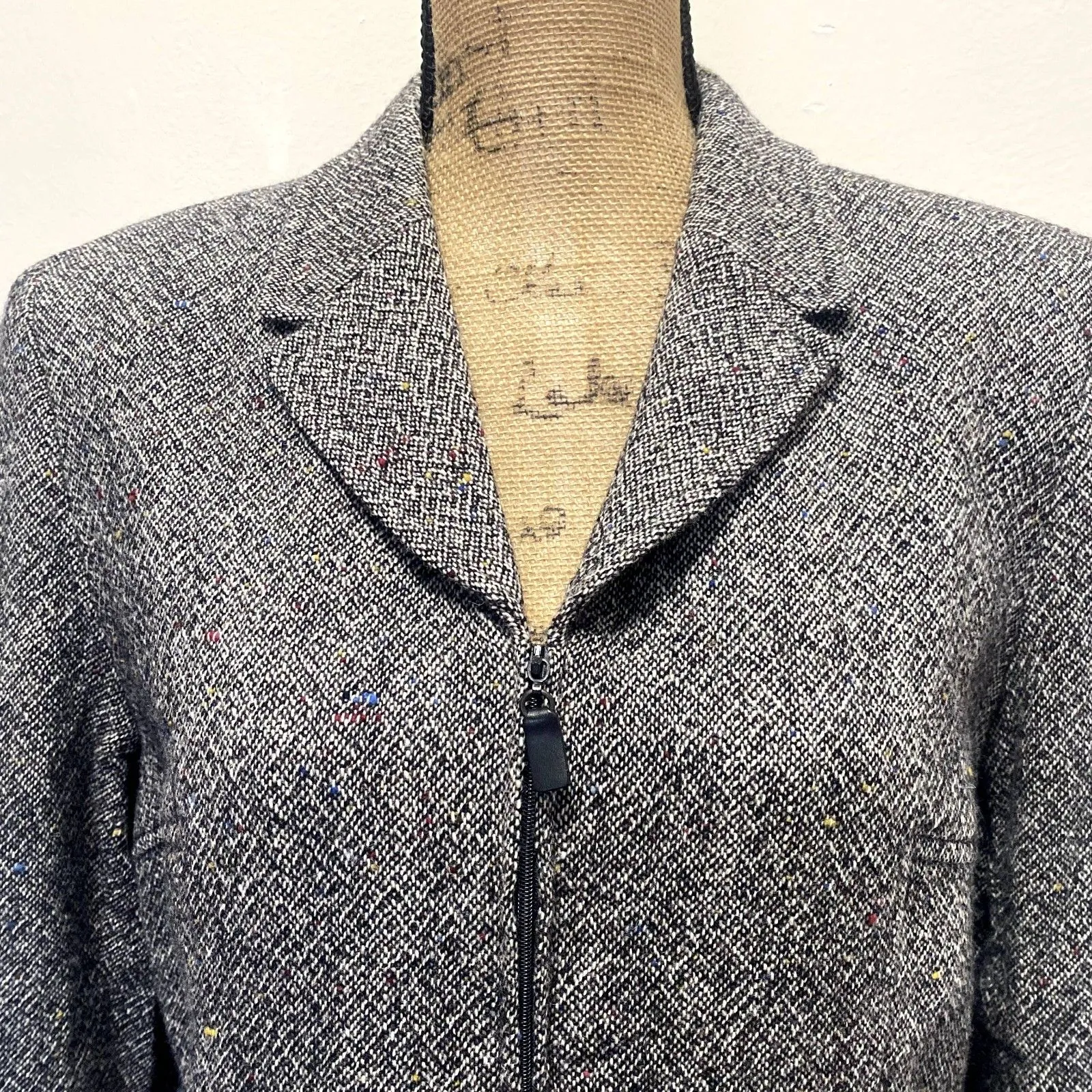 Vintage‎ Kasper ASL Full Zip Blazer Gray Wool Blend Tweed Preppy Size 12 - Image 2