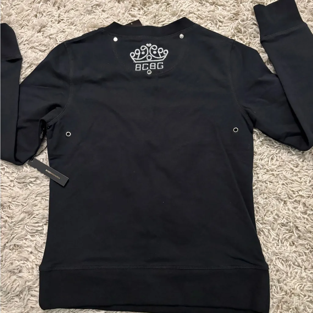 BCBGMaxAzria Black Sweatshirt with White Accents Size M - Image 13