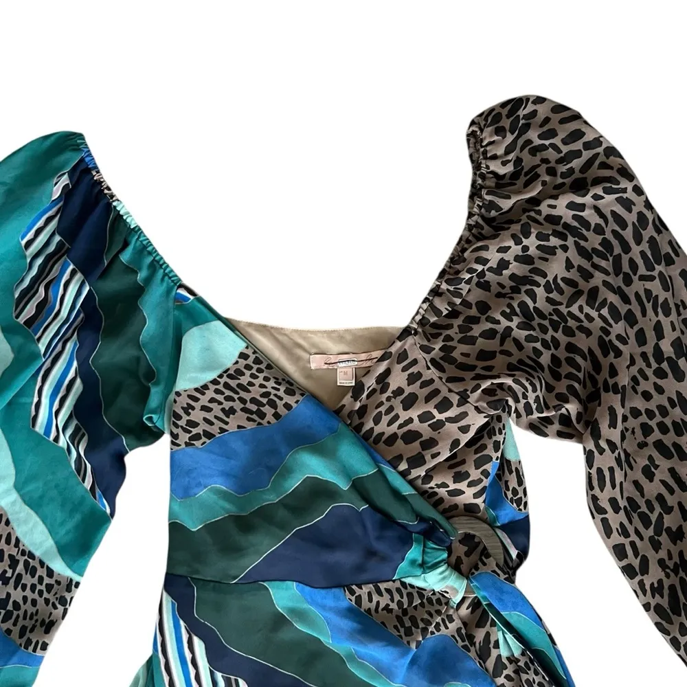 Hutch Anthropologie Women’s Oli Blue Leopard Mixed Print Long Sleeve Wrap Blouse - Image 3