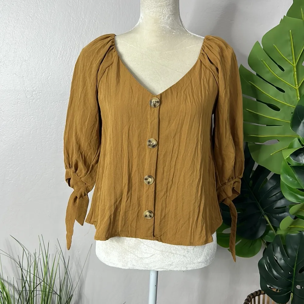 Hayden • button front cropped blouse with tie sleeves - Image 31