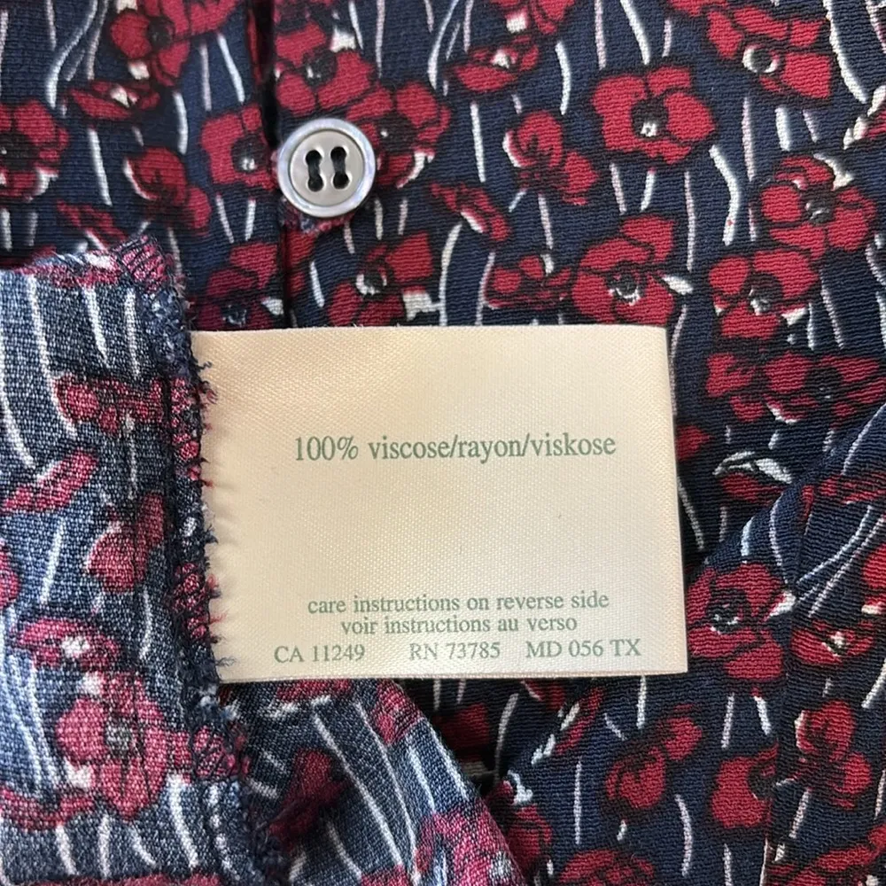 Laura Ashley Vintage Y2K Button Down Floral Midi Sun Dress Red White Blue Size 8 - Image 6