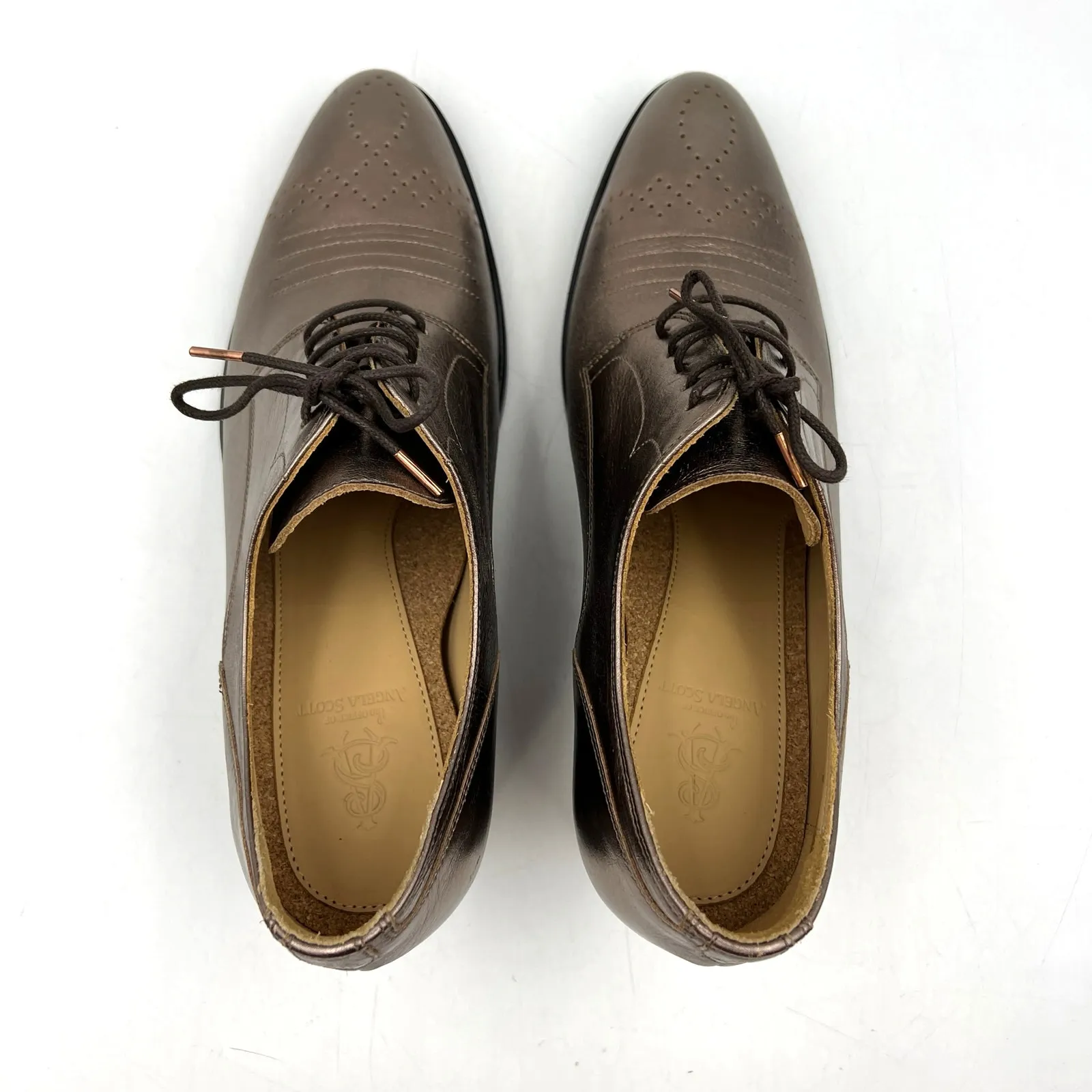 The Office of Angela Scott Women’s Miss Button Bronze Metallic Heeled Oxfords Brown Size 12 - Image 9