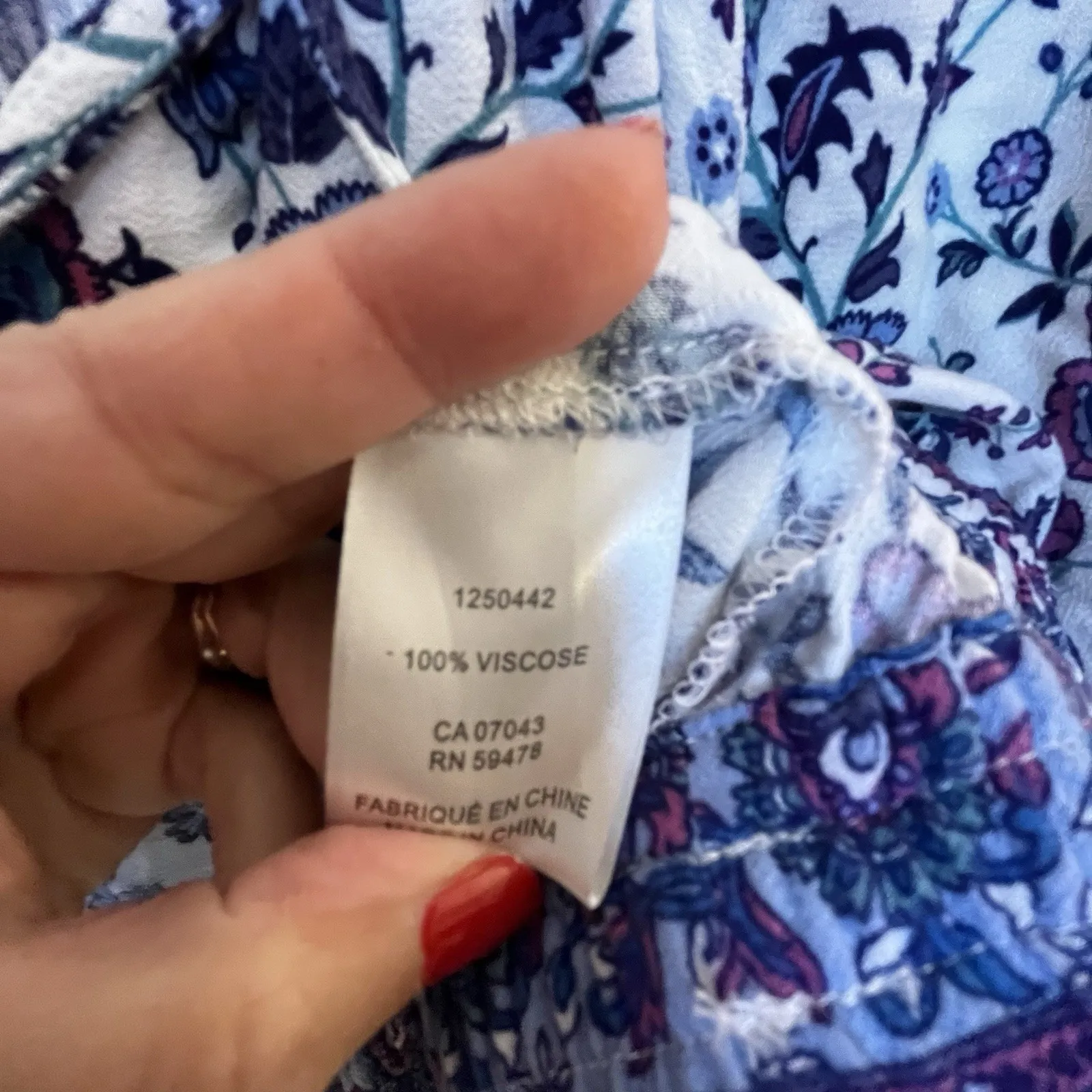 Joie Womens Cropped Blouse 3/4 Sleeve Floral Blue Purple Print Size Large - Image 6