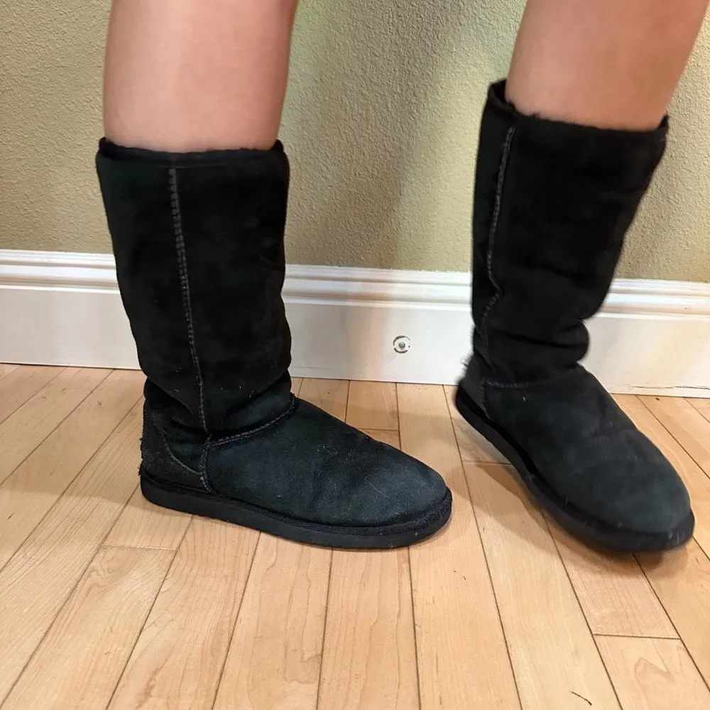 UGG Classic Tall Black Shearling Boots - Womens Size 6 - Image 8