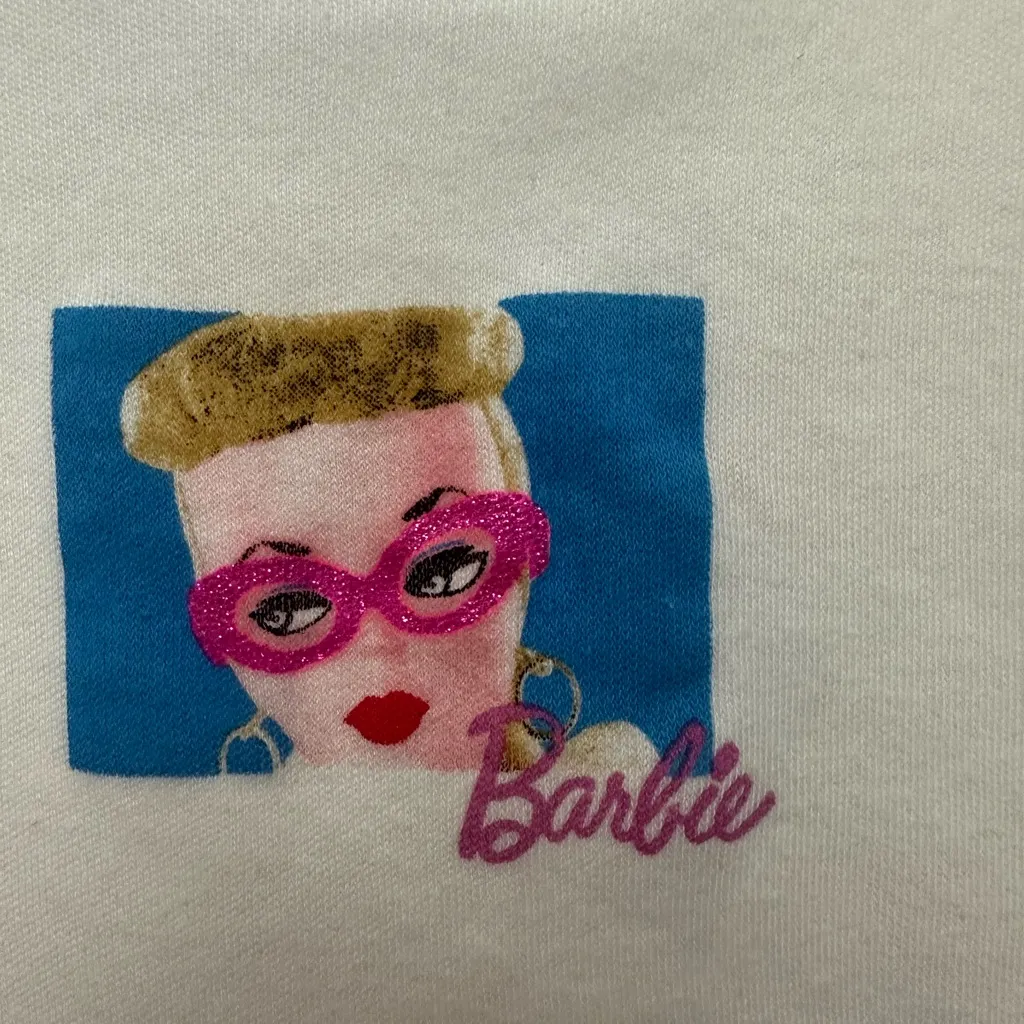 Cotton : On Baby Tank Barbie Graphic Size Medium White Scallop Trim - Image 5