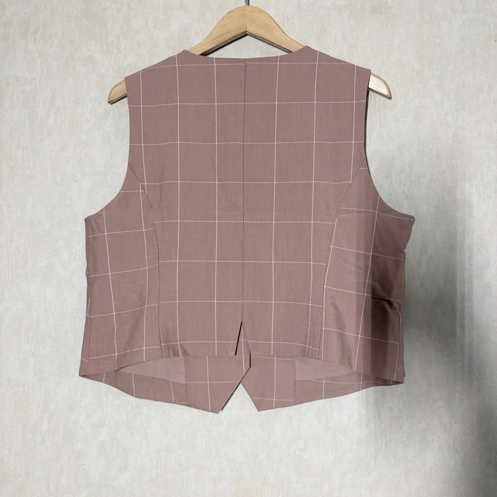 Bailey 44 Women’s Suit Vest V-Neck Windowpane Academia in Pink XL - Image 5