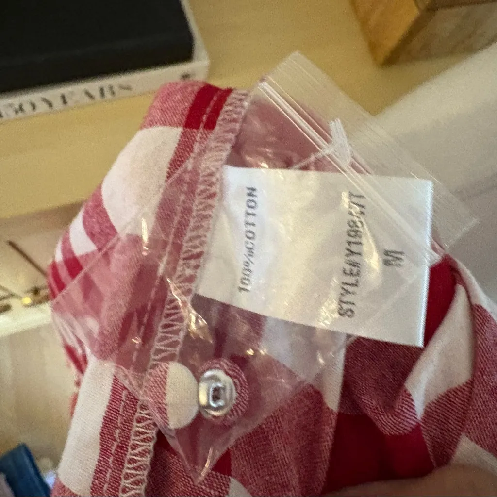 POMANDER PLACE Apple Red Gingham Scarlett Button Down shirt Size Medium NWOT - Image 9