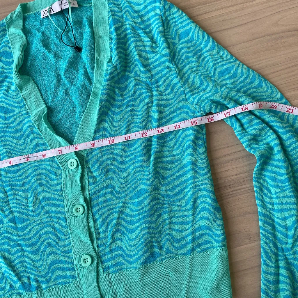 Zara Teal Wave Pattern Cardigan - Image 3
