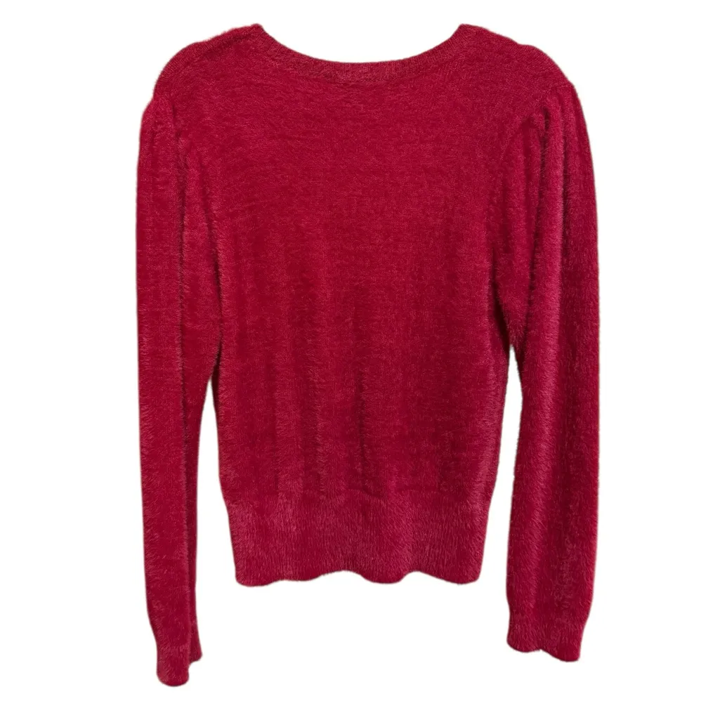 ASTR Wine Red Fuzzy Crop Sweater Women's Sz XL Minimalist Soft Girl Era - Image 3