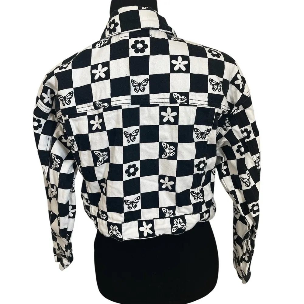 Forever 21 Black and White Checkered Jean Jacket - Image 2