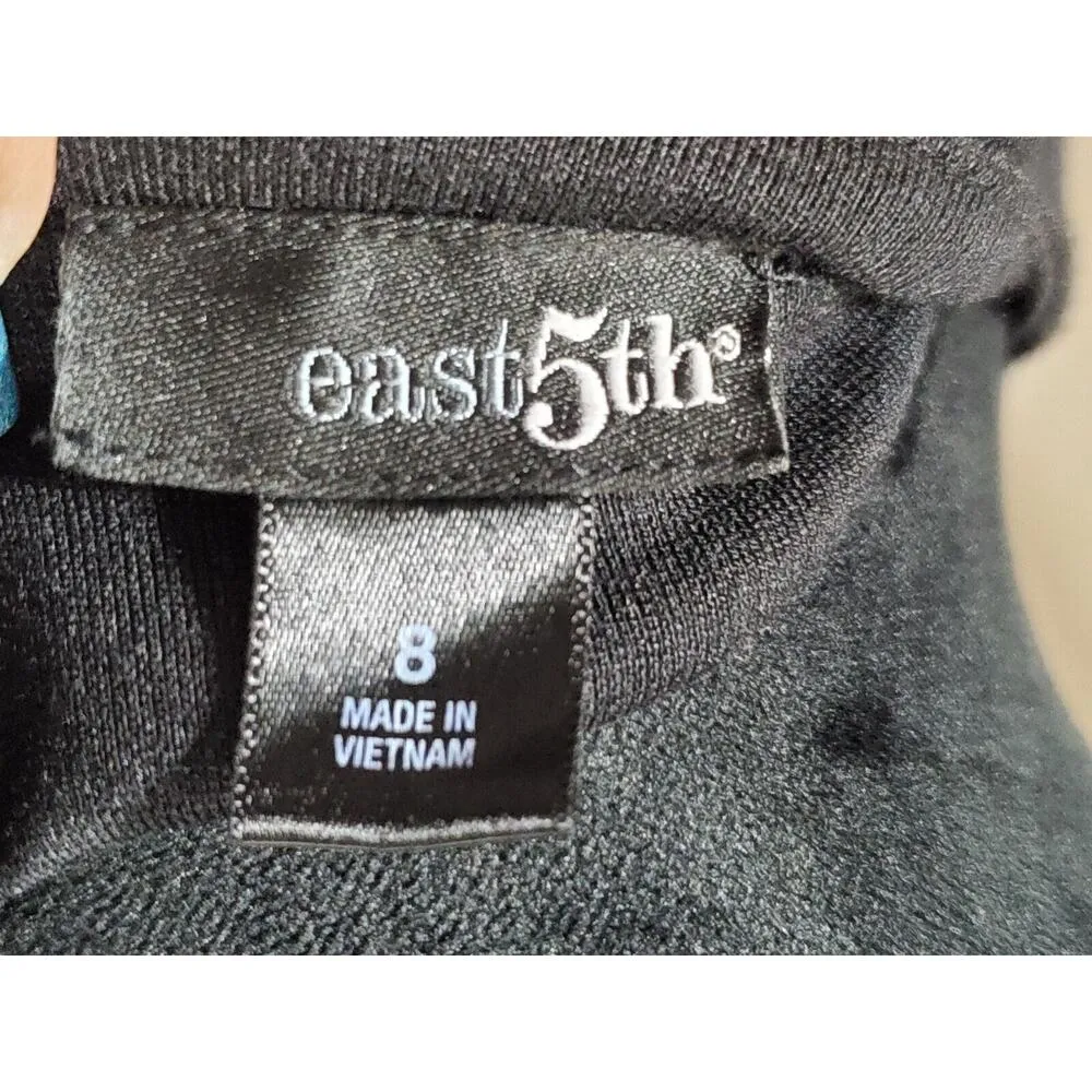 East 5Th Women Black Polyester Round Neck Short Sleeve Knee Length Dress Size 8 - Image 9