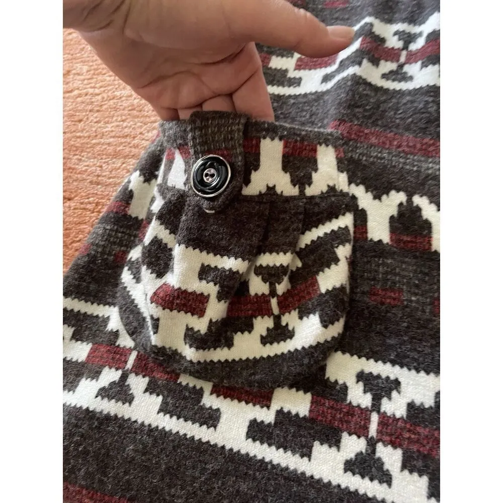 Women’s Boho Knit Mini Sleeveless Tunic Geometric Print Button Up Two Pockets Red Size M - Image 3