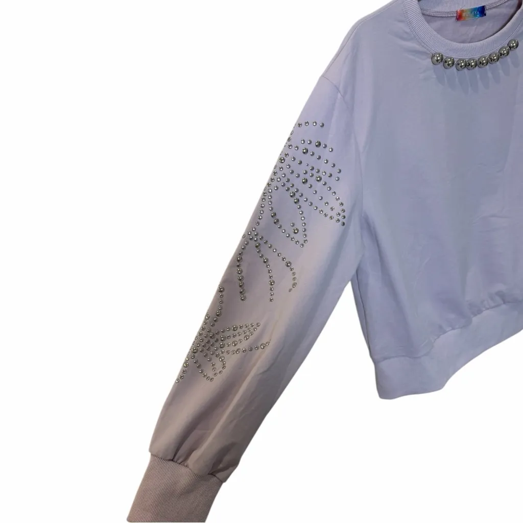 NEW Mulaya Collection Lavender Studded Sweater Size L Edgy Soft Grunge Pastel Purple Size L - Image 3