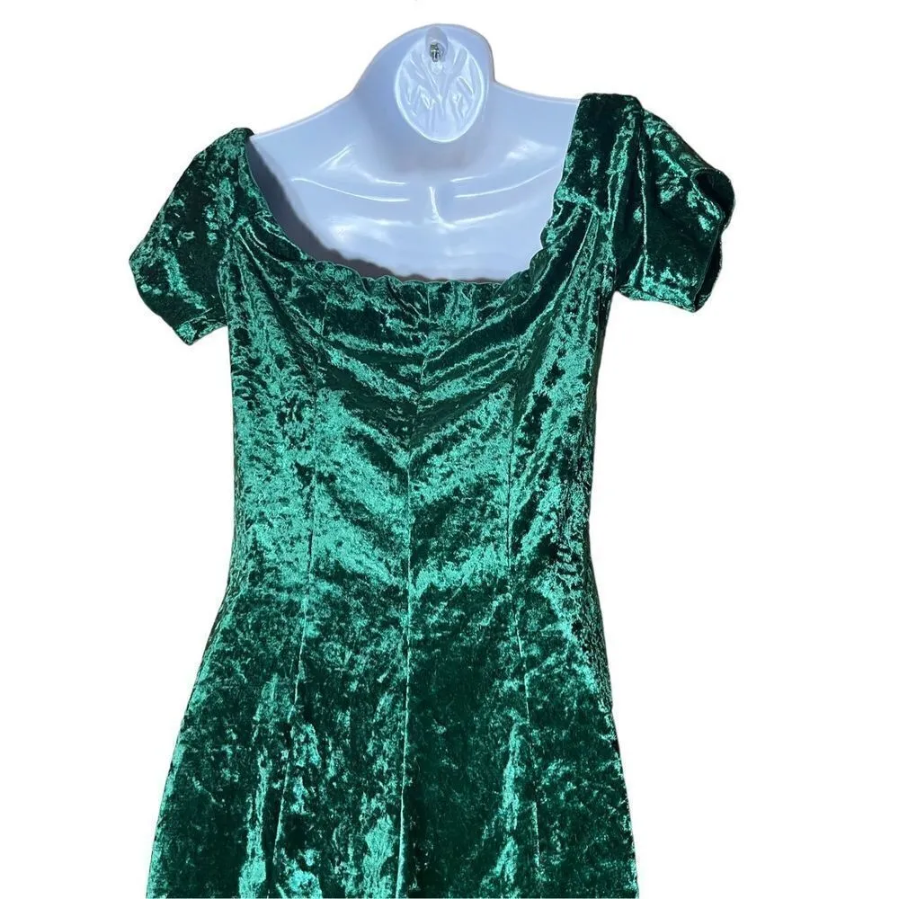 All That Jazz Vintage‎ Green Velvet Dress Size Medium - Image 5