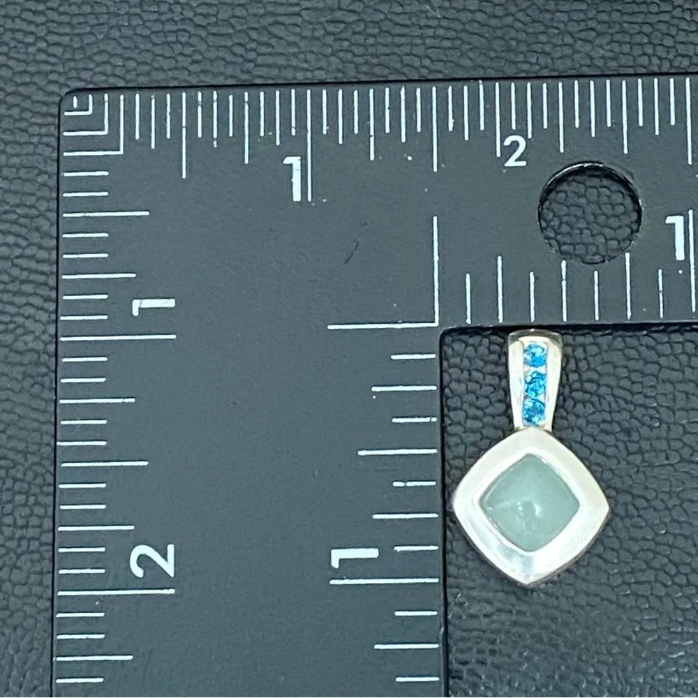 Vintage 925 Signed Blue Topaz Aquamarine Natural Gemstone Pendant 5.6g - Image 10