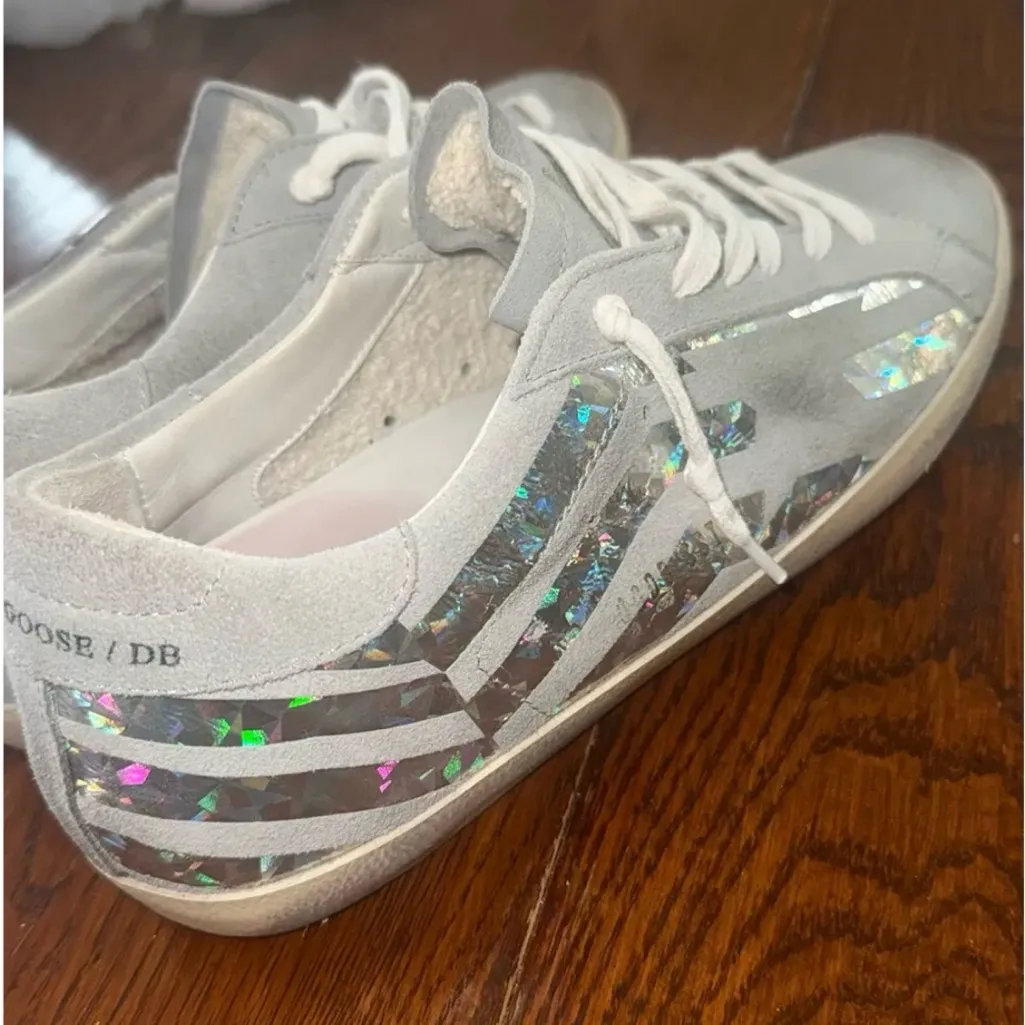 Golden Goose Light Gray Sneakers with Iridescent Star Size 8.5 - Image 6
