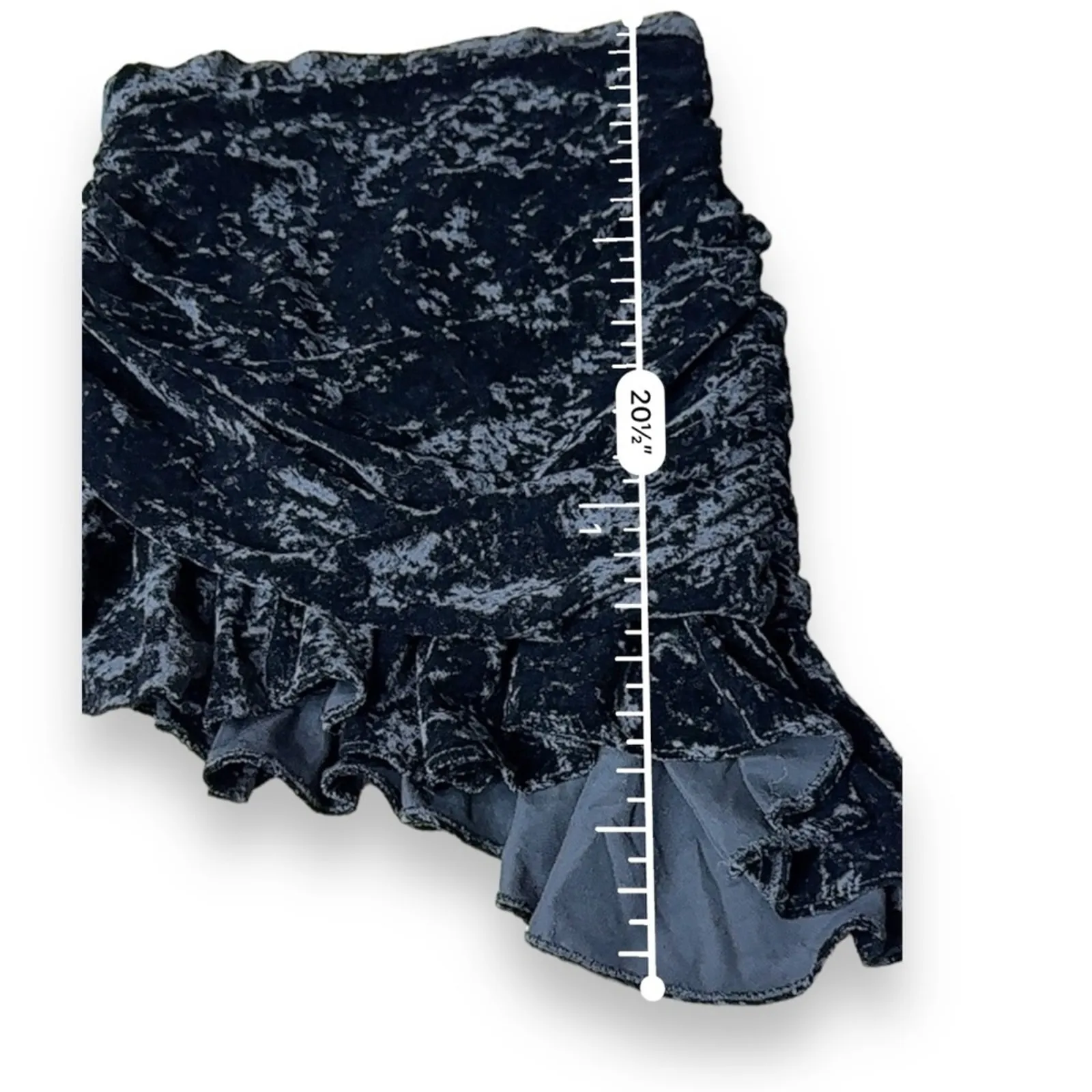 Zara Black Ruched Ruffle Crushed‎ Velvet Asymmetrical Mini Skirt Size S NEW - Image 7