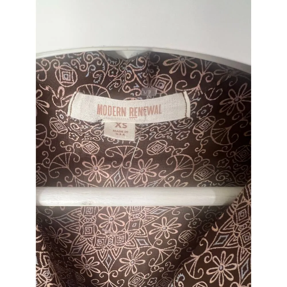 Women’s Boho Modern Renewal Spring Front Tie Shirt Dress Summer Vacation XS Brown - Image 6