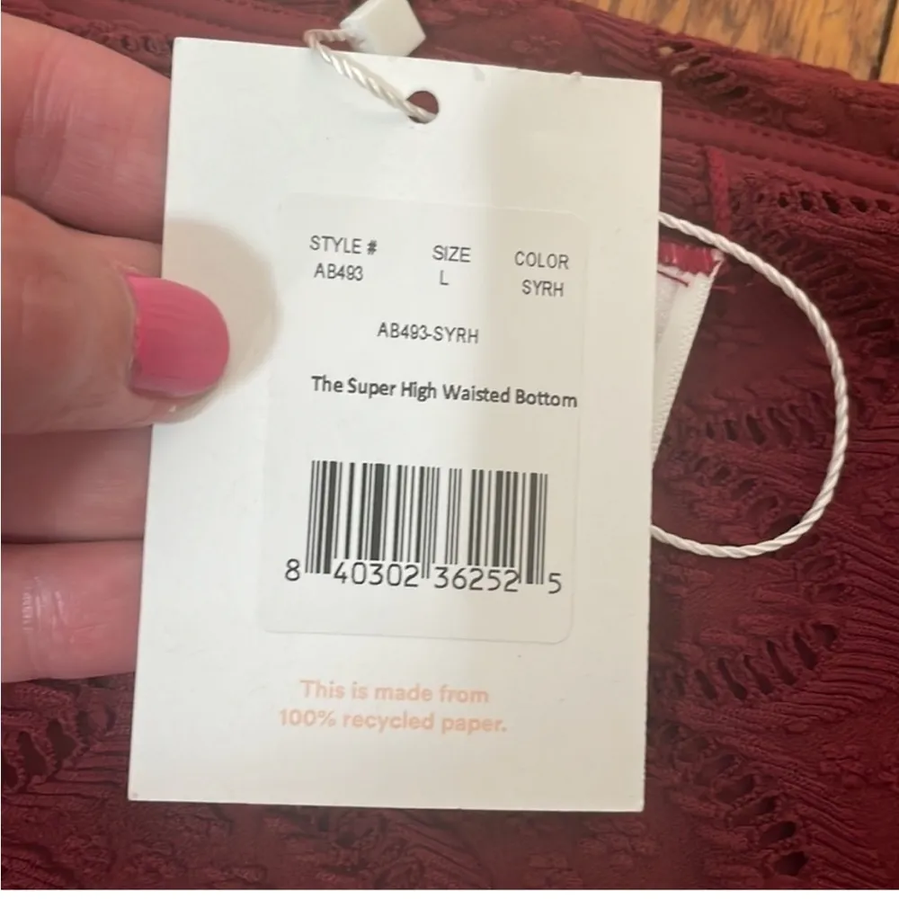 Andie Super High Waisted‎ Bikini Bottom size L Crochet Syrah Red NWT - Image 7