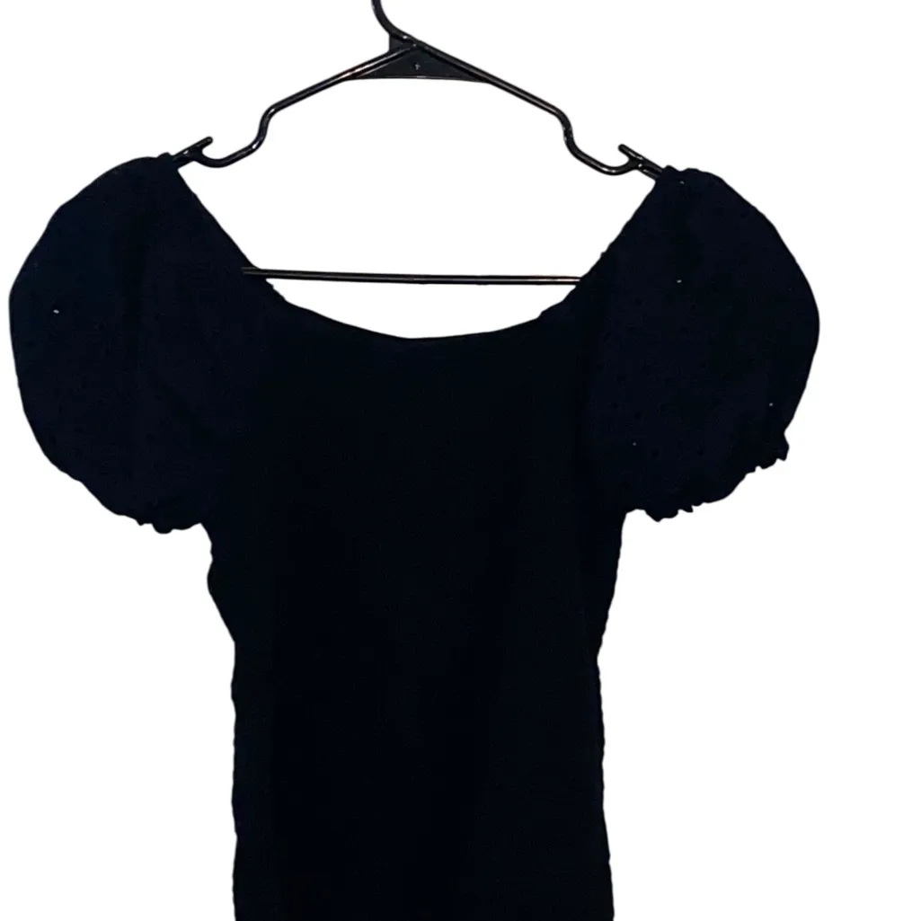 Art Class Black smocked eyelet puff sleeve milk maid Top cottagecore coquette - Image 5