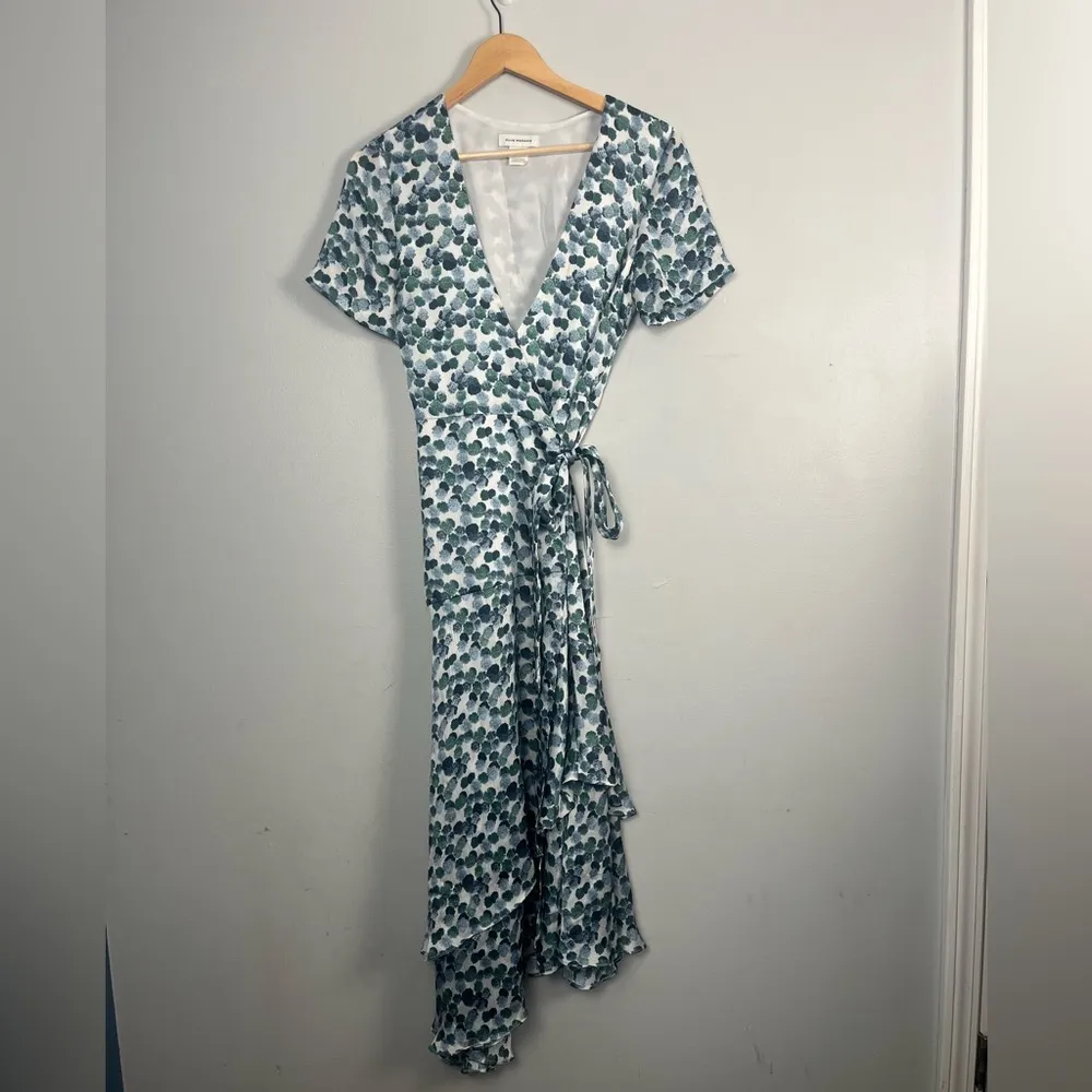 Club Monaco Zaydie Asymmetrical Wrap Dress green blue white size 2 going out - Image 2