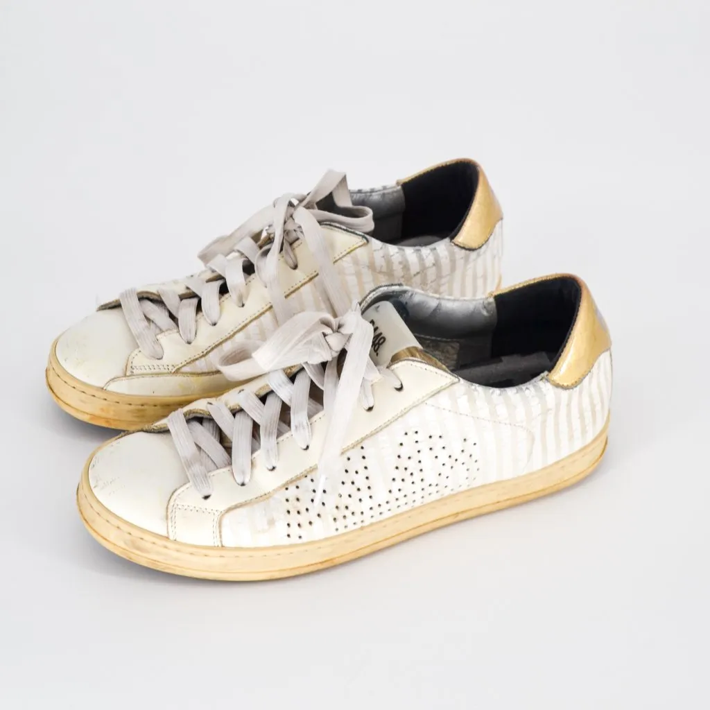 P448 John Perforated Leather Sneakers White Gold Women's 39 8.5 Lace Up Low Top - Image 5