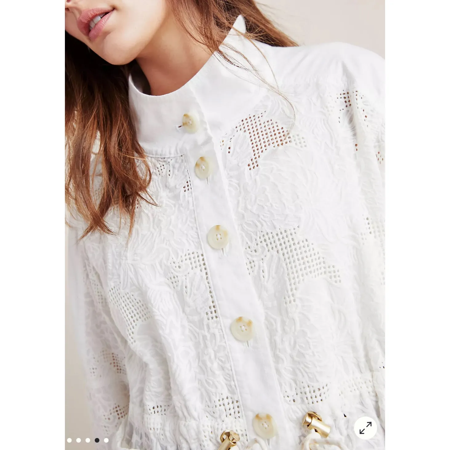 Anthropologie Eyelet Anorak Cotton Jacket Small Feminine White Boho‎ OB978483 - Image 4