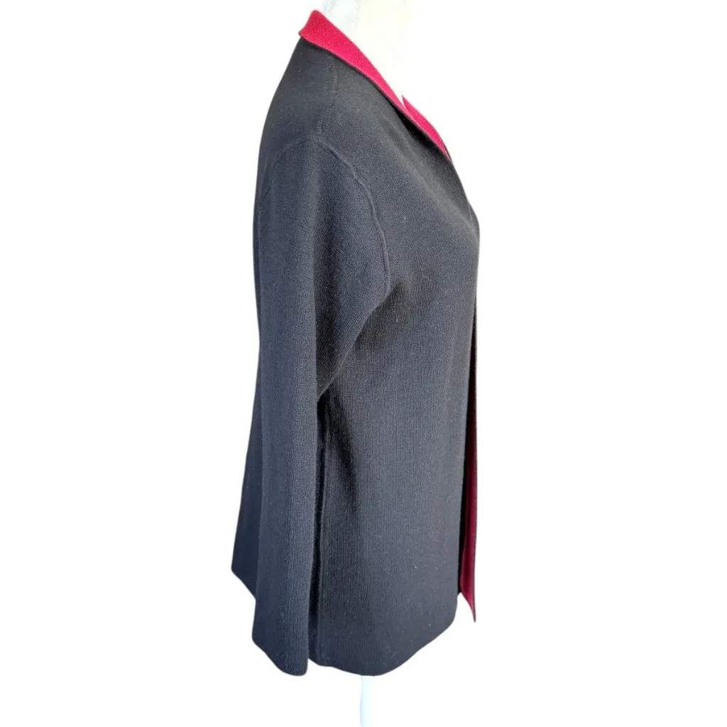 Talbots Petites black wool open cardigan sweater with red interior size PS - Image 4