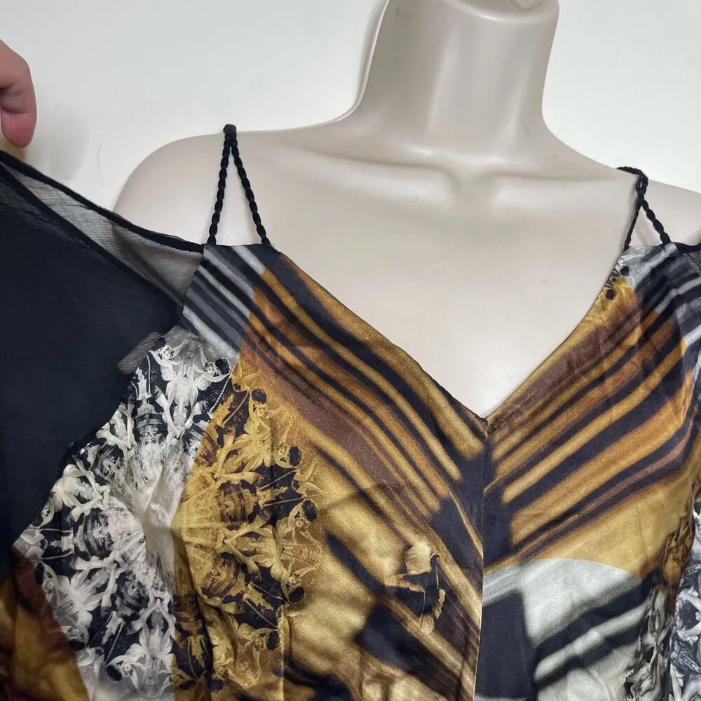 Jean Paul Gaultier Rare Sleeveless Batwings Printed Silk Top Multicolor Womens 6 - Image 2