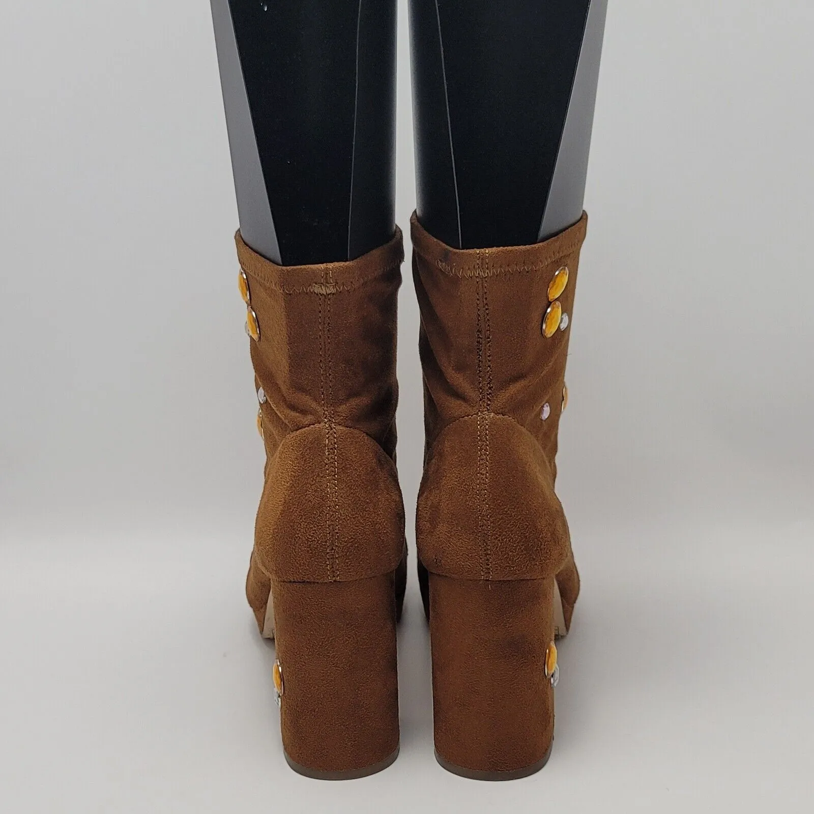 Forever 21 Block Heels Stretchy Faux Suede Pull On Customized Boots Tan Size 8 - Image 6