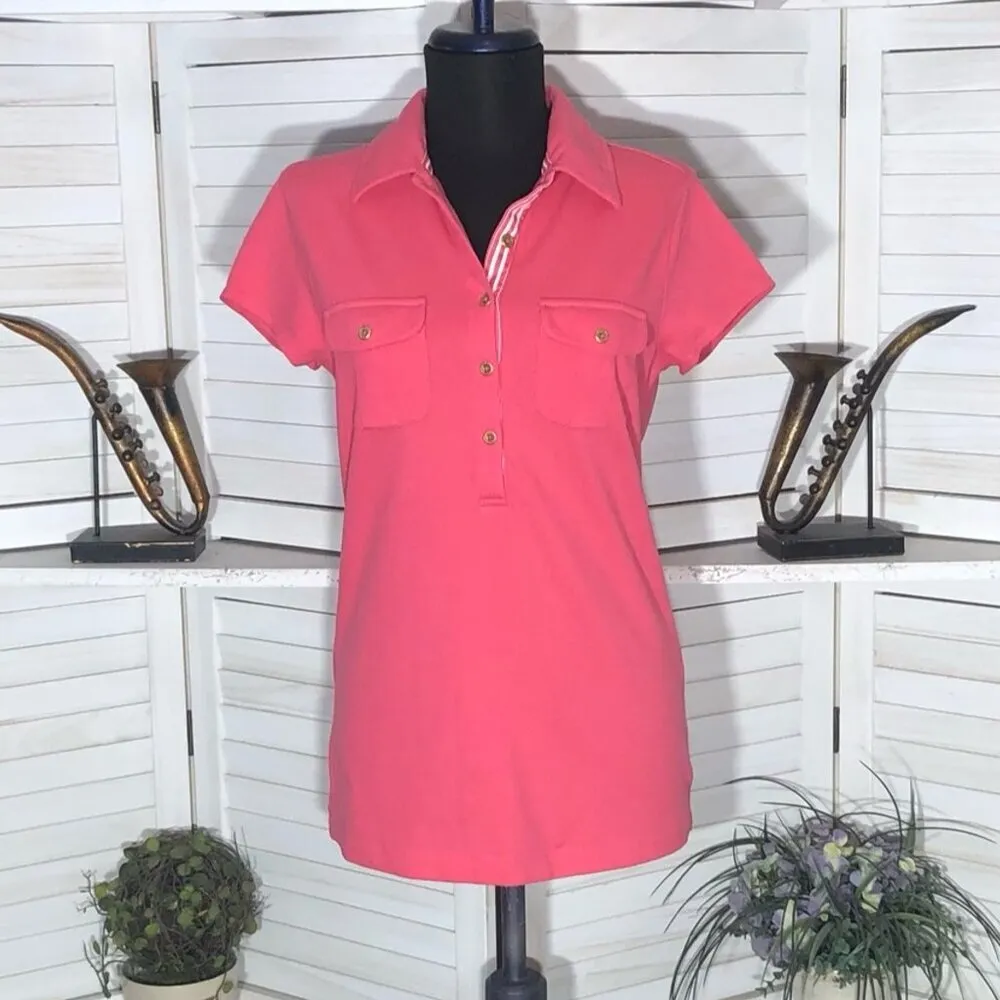Land's End Tennis Polo Shirt Hot Pink Short Sleeve - Medium - Image 10
