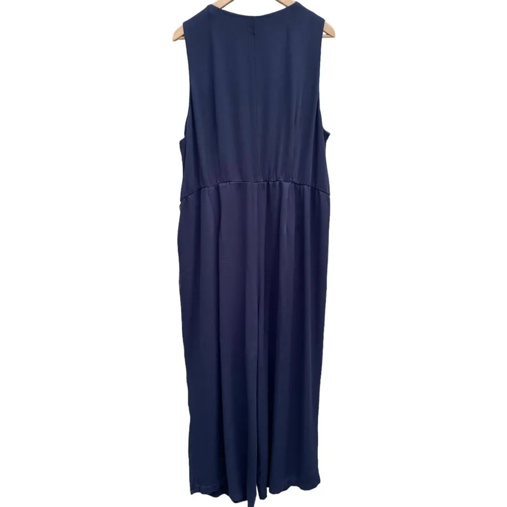 Eloquii Wide Leg Sleeveless V Neck Jumpsuit Plus Size Navy Blue One Piece Sz 22 - Image 2
